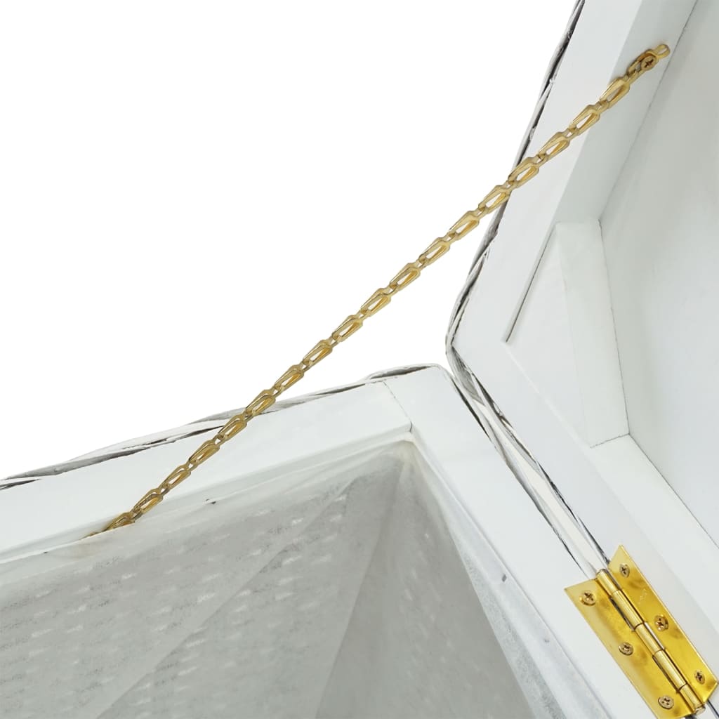 vidaXL Κουτί Αποθήκευσης Λευκό 110 εκ Φυσικό Ρατάν Kubu & Μασίφ Μαόνι