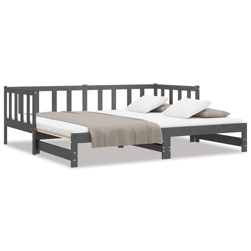 vidaXL Καναπές Κρεβάτι Συρόμενος Γκρι 2x(90x190) εκ. Μασίφ Ξύλο Πεύκου