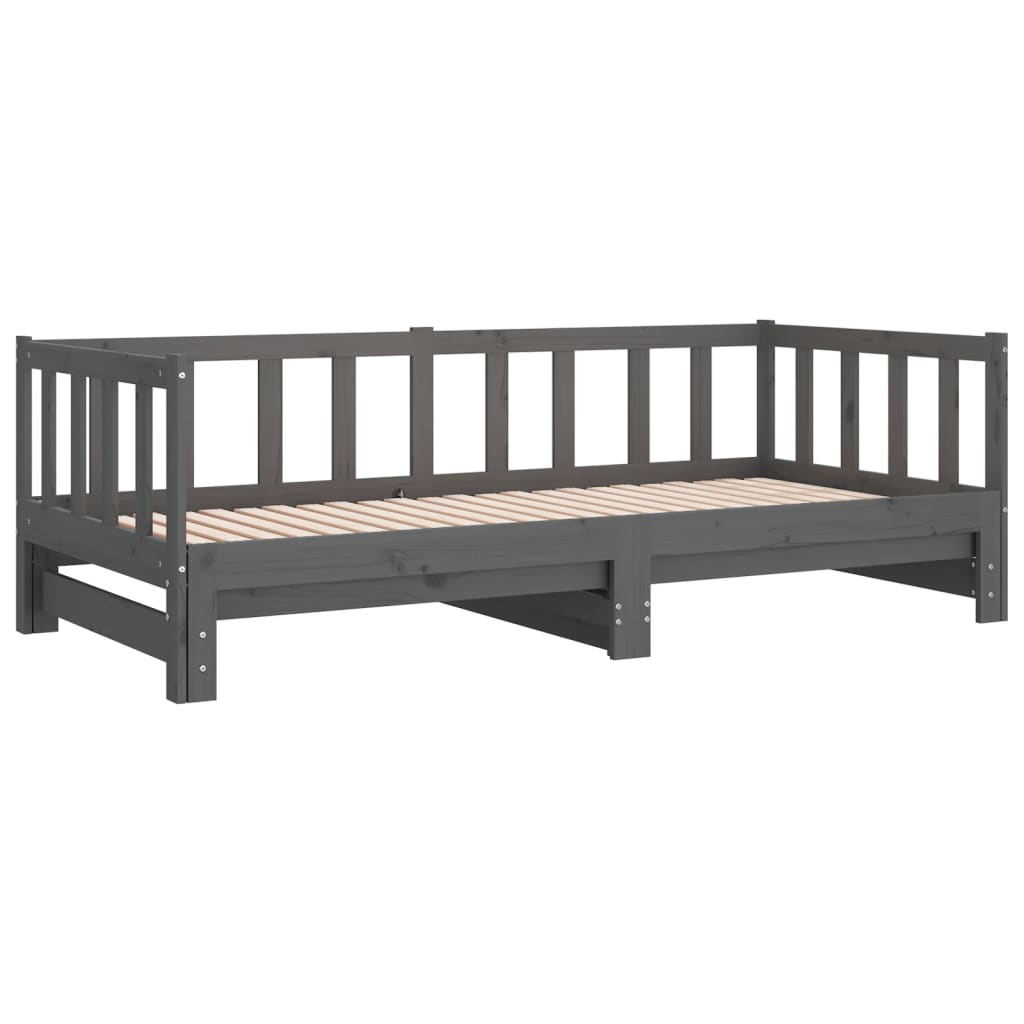 vidaXL Καναπές Κρεβάτι Συρόμενος Γκρι 2x(90x190) εκ. Μασίφ Ξύλο Πεύκου