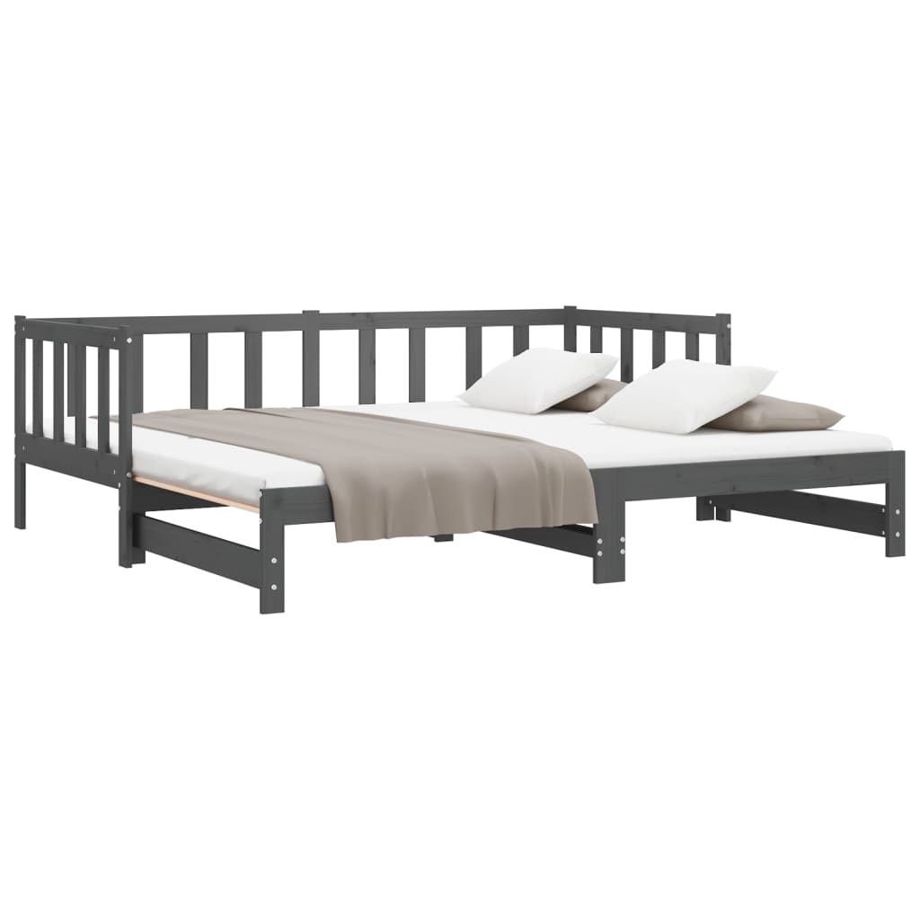 vidaXL Καναπές Κρεβάτι Συρόμενος Γκρι 2x(90x190) εκ. Μασίφ Ξύλο Πεύκου