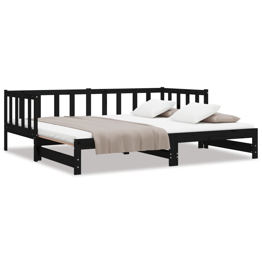 vidaXL Καναπές Κρεβάτι Συρόμενος Μαύρος 2x(90x190) εκ. από Μασίφ Πεύκο
