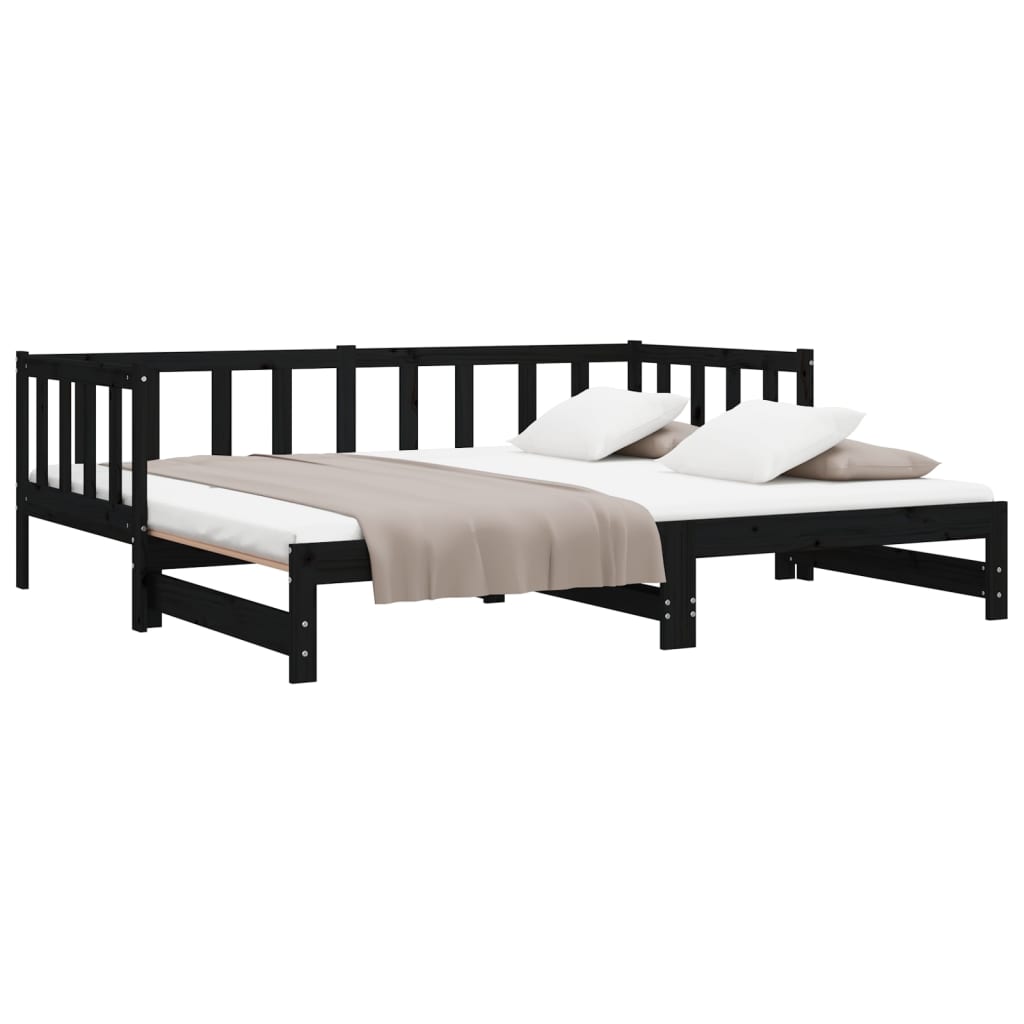 vidaXL Καναπές Κρεβάτι Συρόμενος Μαύρος 2x(90x190) εκ. από Μασίφ Πεύκο