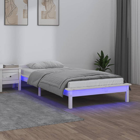 vidaXL Πλαίσιο Κρεβατιού με LED Λευκό 90 x 200 εκ. από Μασίφ Ξύλο