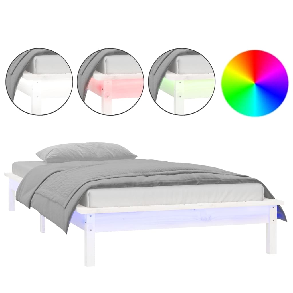 vidaXL Πλαίσιο Κρεβατιού με LED Λευκό 100 x 200 εκ. από Μασίφ Ξύλο