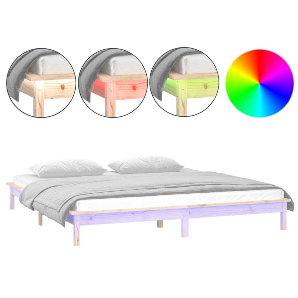 vidaXL Πλαίσιο Κρεβατιού με LED 120 x 200 εκ. από Μασίφ Ξύλο