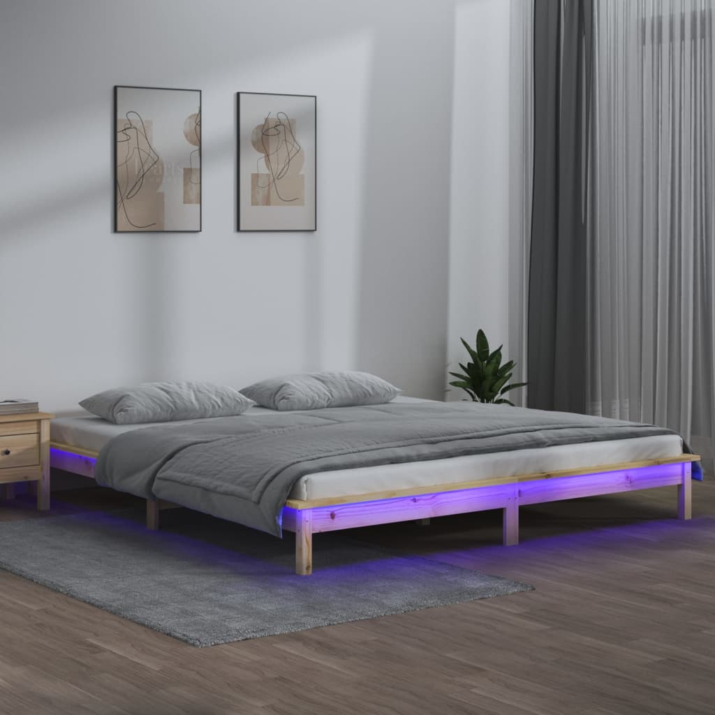 vidaXL Πλαίσιο Κρεβατιού με LED 140 x 200 εκ. από Μασίφ Ξύλο