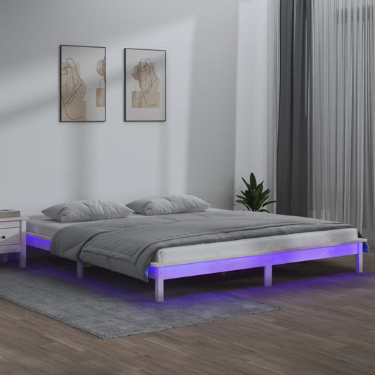 vidaXL Πλαίσιο Κρεβατιού με LED Λευκό 160 x 200 εκ. από Μασίφ Ξύλο