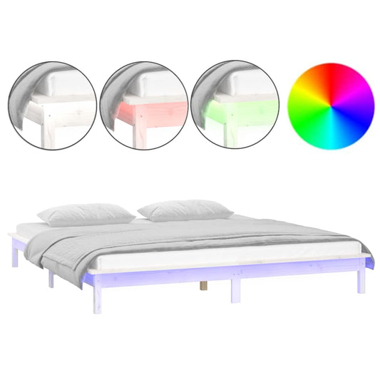 vidaXL Πλαίσιο Κρεβατιού με LED Λευκό 200 x 200 εκ. από Μασίφ Ξύλο