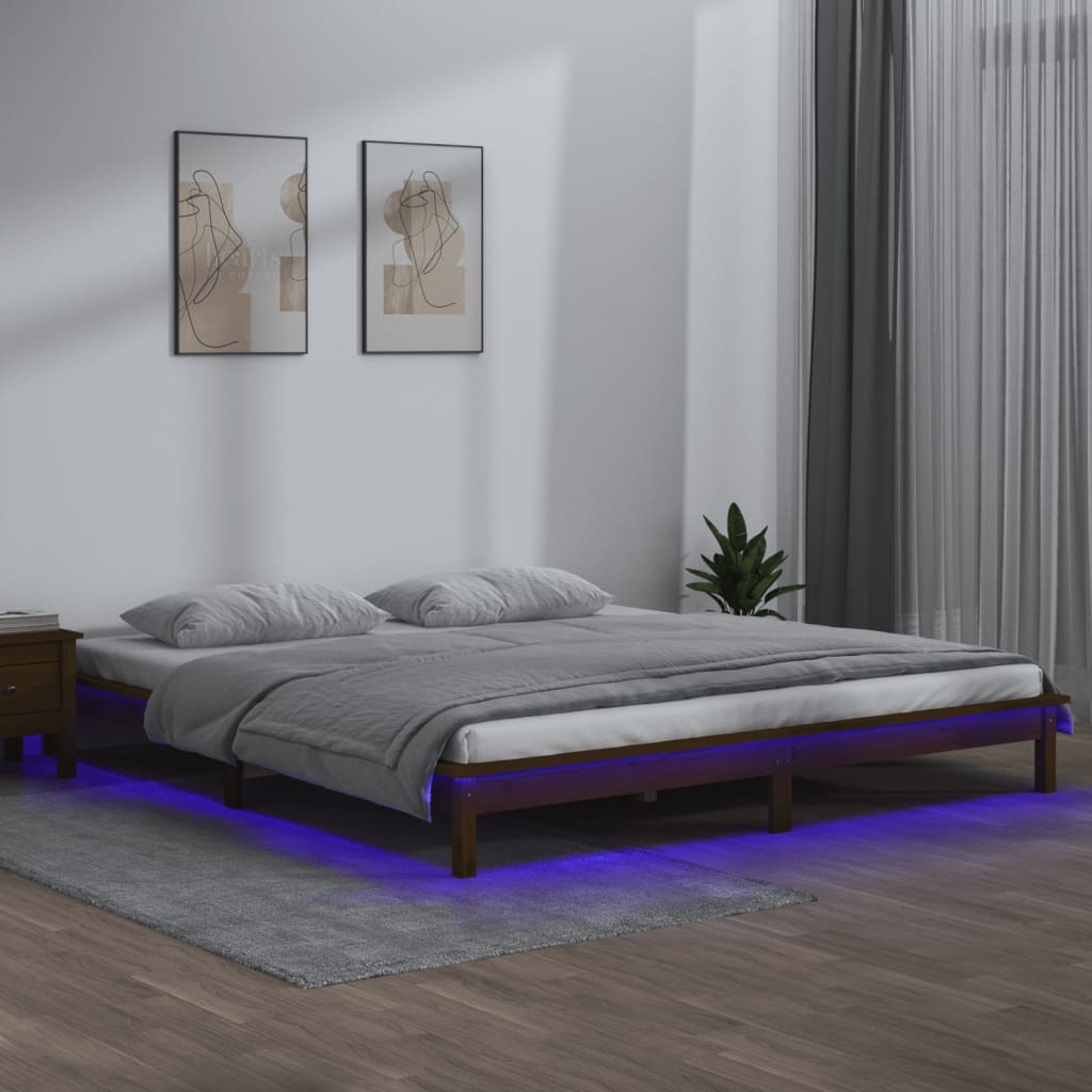 vidaXL Πλαίσιο Κρεβατιού LED Μελί 120x190 εκ. Μικρό Διπλό Μασίφ Ξύλο