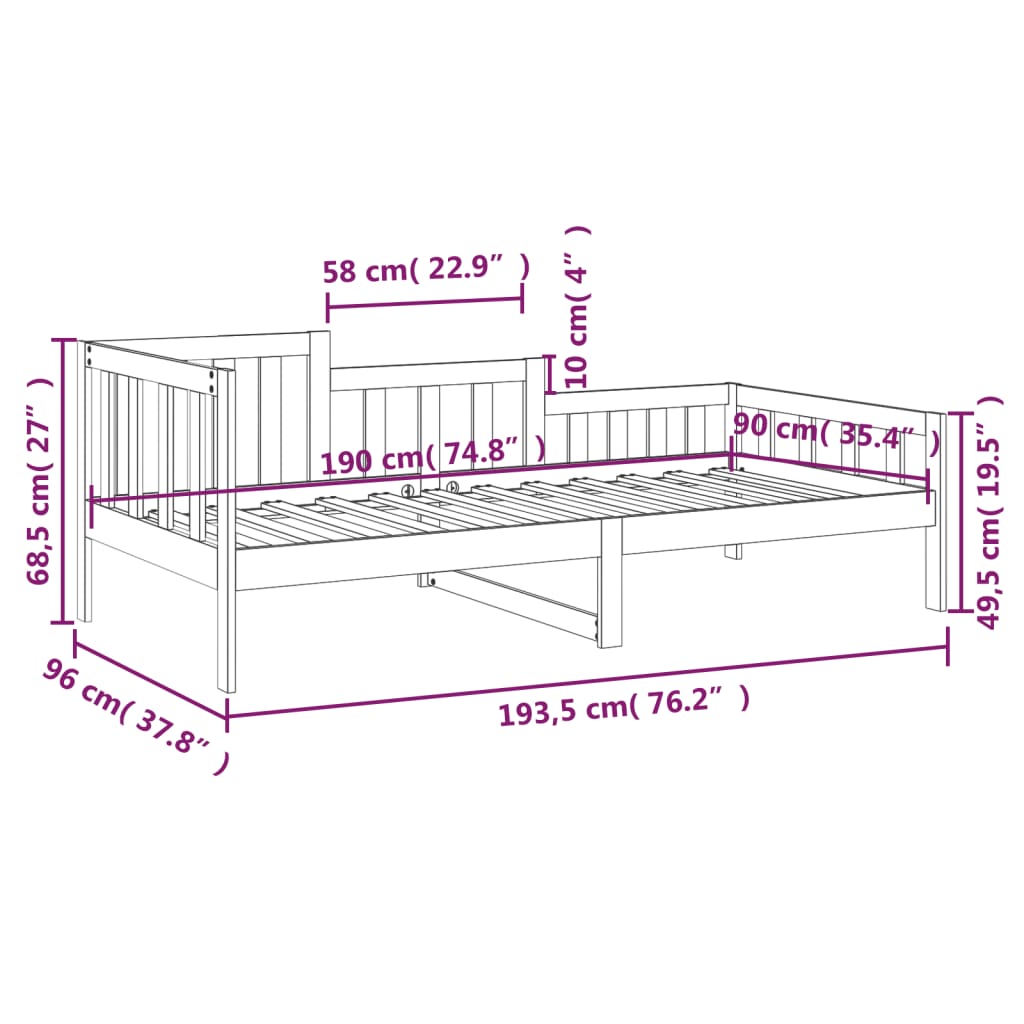 vidaXL Καναπές Κρεβάτι Χωρίς Στρώμα 90x190 εκ. Μασίφ Ξύλο Πεύκου