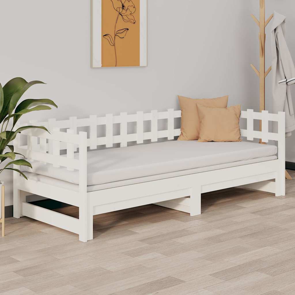 vidaXL Καναπές Κρεβάτι Συρόμενος Λευκός 2x(90x200) εκ. Μασίφ Πεύκο