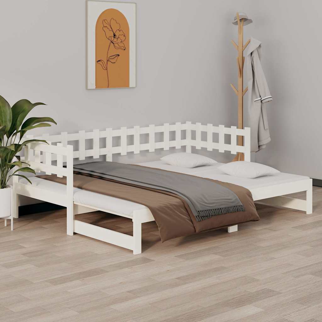 vidaXL Καναπές Κρεβάτι Συρόμενος Λευκός 2x(90x200) εκ. Μασίφ Πεύκο