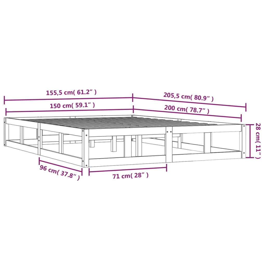vidaXL Σκελετός κρεβατιού Honey Brown 150x200 cm King Size Μασίφ Ξύλο