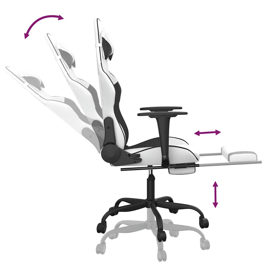 vidaXL Καρέκλα Gaming Μασάζ Υποπόδιο Λευκό & Μαύρο από Συνθετικό Δέρμα