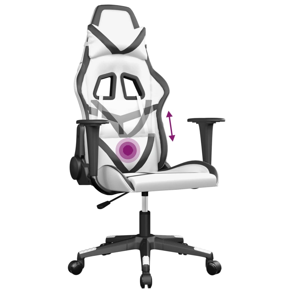 vidaXL Καρέκλα Gaming Μασάζ Λευκό/Μαύρο από Συνθετικό Δέρμα