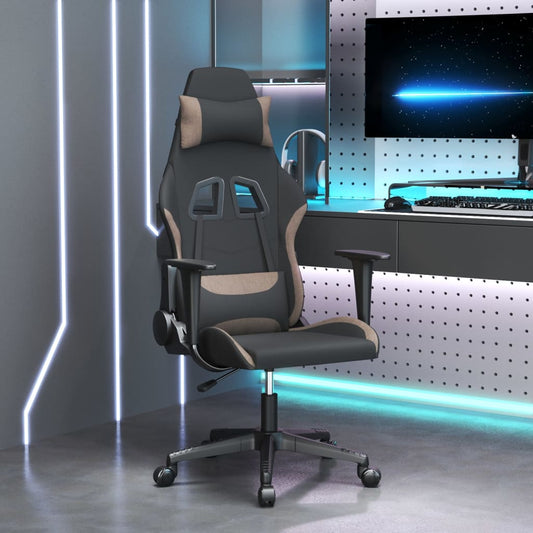 vidaXL Καρέκλα Μασάζ Gaming Μαύρη και Taupe Υφασμάτινη