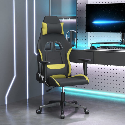 vidaXL Καρέκλα Μασάζ Gaming Μαύρο και Αν. Πράσινο Υφασμάτινη