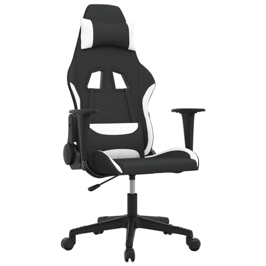 vidaXL Καρέκλα Μασάζ Gaming Μαύρη και Λευκή Υφασμάτινη