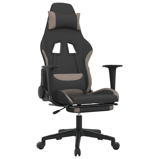 vidaXL Καρέκλα Μασάζ Gaming Μαύρη & Taupe Υφασμάτινη με Υποπόδιο