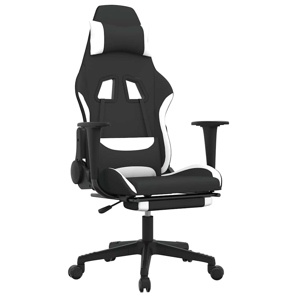 vidaXL Καρέκλα Μασάζ Gaming Μαύρη/Λευκή Ύφασμα με Υποπόδιο