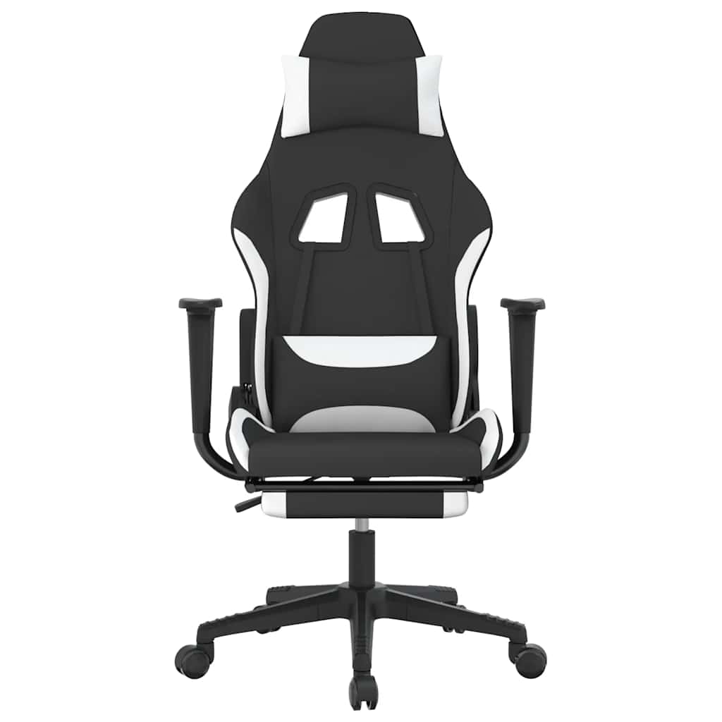 vidaXL Καρέκλα Μασάζ Gaming Μαύρη/Λευκή Ύφασμα με Υποπόδιο