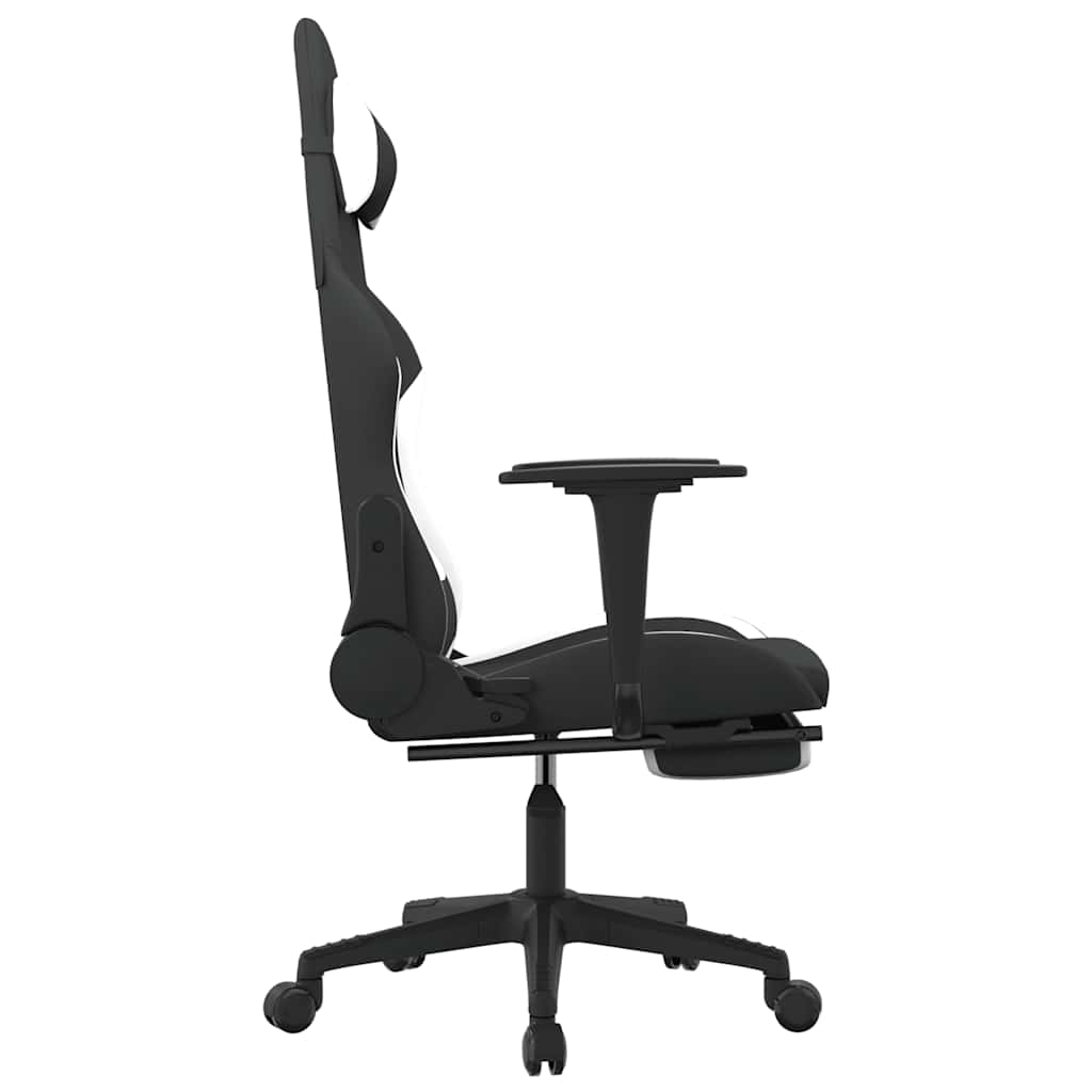 vidaXL Καρέκλα Μασάζ Gaming Μαύρη/Λευκή Ύφασμα με Υποπόδιο