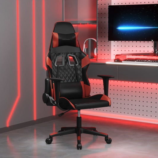 vidaXL Καρέκλα Gaming Μασάζ Μαύρο/μπορντό από Συνθετικό Δέρμα