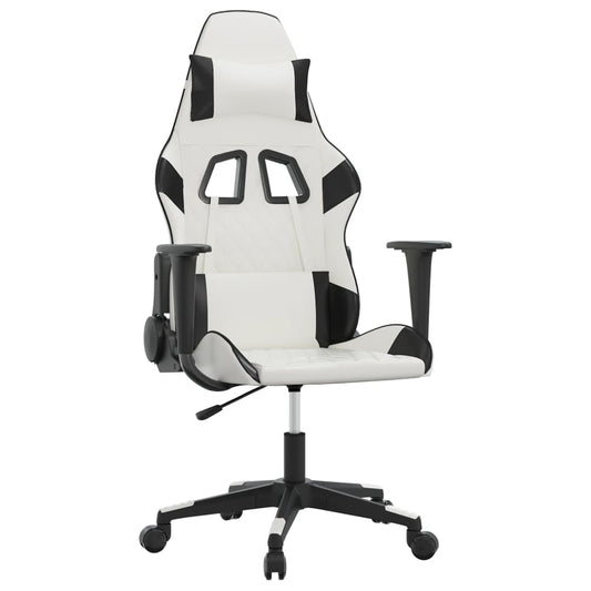 vidaXL Καρέκλα Gaming Μασάζ Λευκό/Μαύρο από Συνθετικό Δέρμα