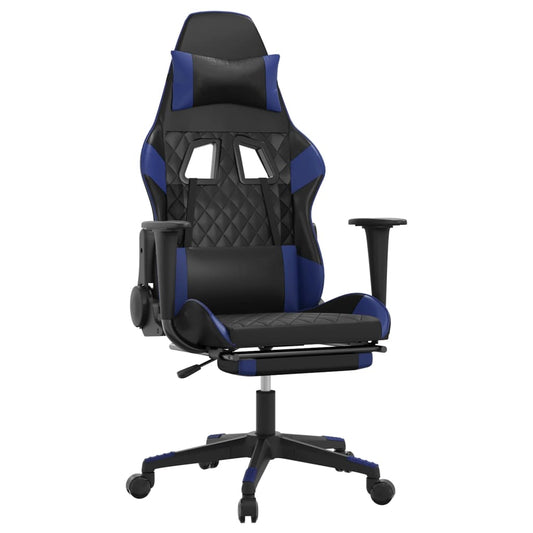 vidaXL Καρέκλα Gaming Μασάζ Υποπόδιο Μαύρο & Μπλε από Συνθετικό Δέρμα