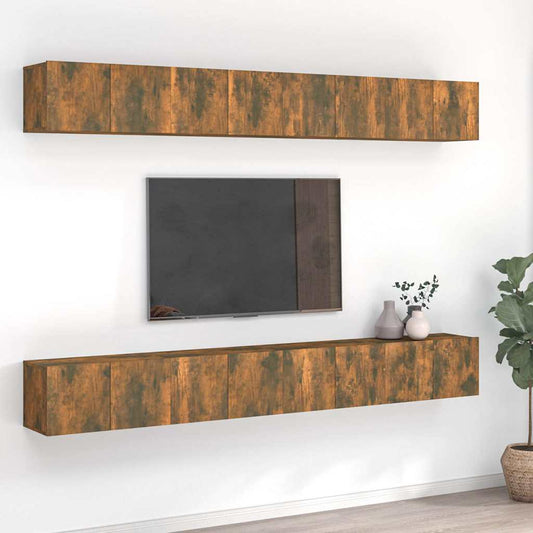 vidaXL Έπιπλα Τηλεόρασης 8 τεμ. Καπνιστή Δρυς 60x30x30εκ. Επεξεργ.Ξύλο