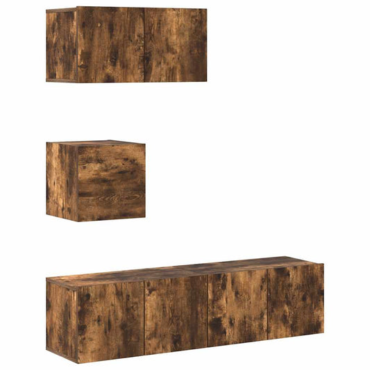 vidaXL Σετ Επίπλων Τηλεόρασης 4 Τεμαχίων Καπνιστή δρυς Επεξ. Ξύλο