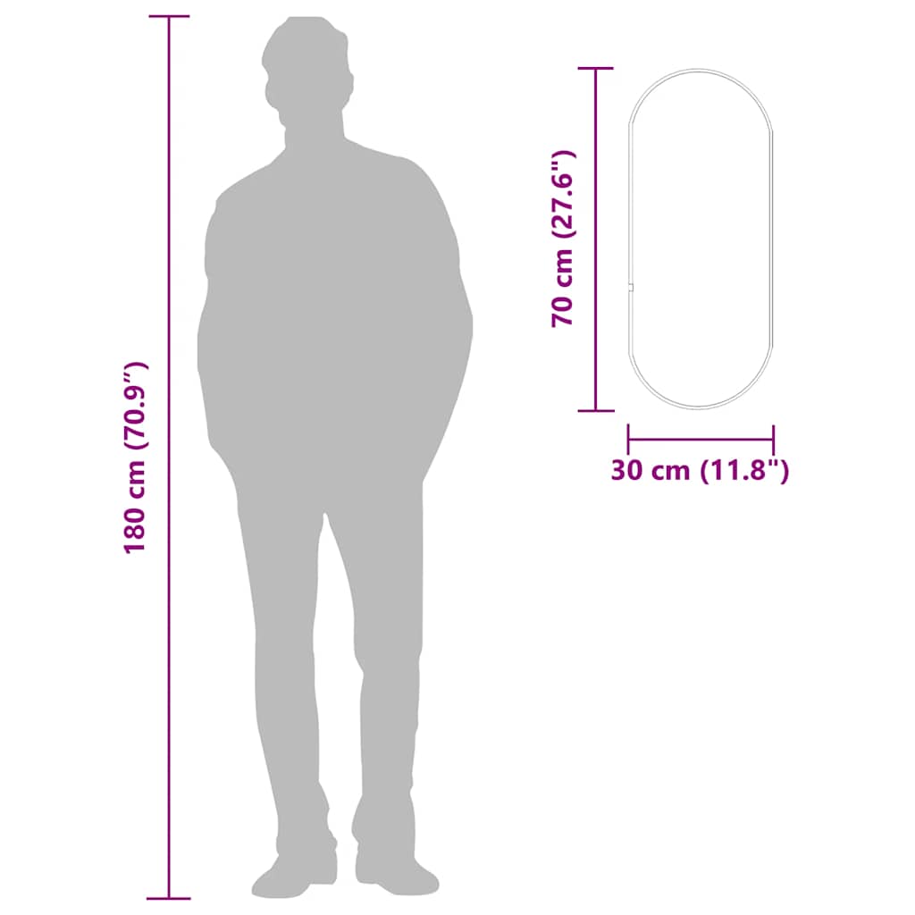 vidaXL Καθρέφτης Τοίχου Οβάλ Μαύρος 70x30 εκ.