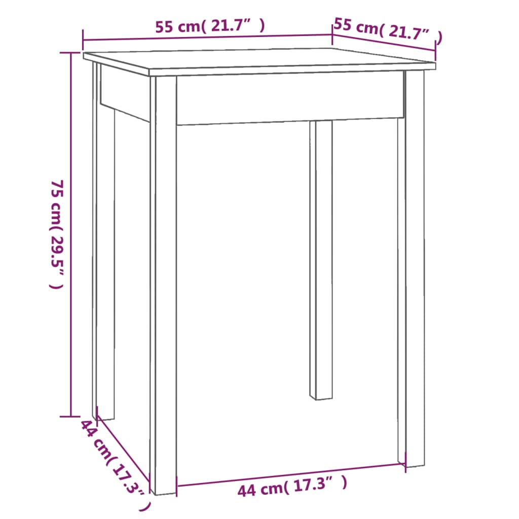 vidaXL Τραπεζαρία 55 x 55 x 75 εκ. από Μασίφ Ξύλο Πεύκου