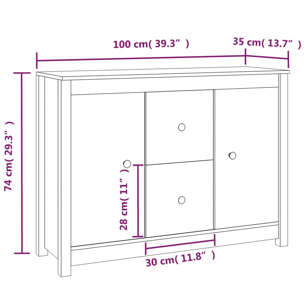 vidaXL Ντουλάπι Γκρι 100 x 35 x 74 εκ. από Μασίφ Ξύλο Πεύκου