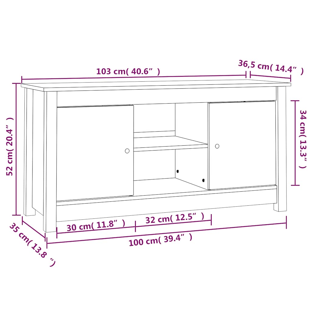 vidaXL Έπιπλο Τηλεόρασης Μελί Καφέ 103x36,5x52εκ από Μασίφ Ξύλο Πεύκου