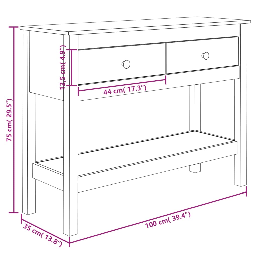 vidaXL Τραπέζι Κονσόλα 100x35x75 εκ. από Μασίφ Ξύλο Πεύκου