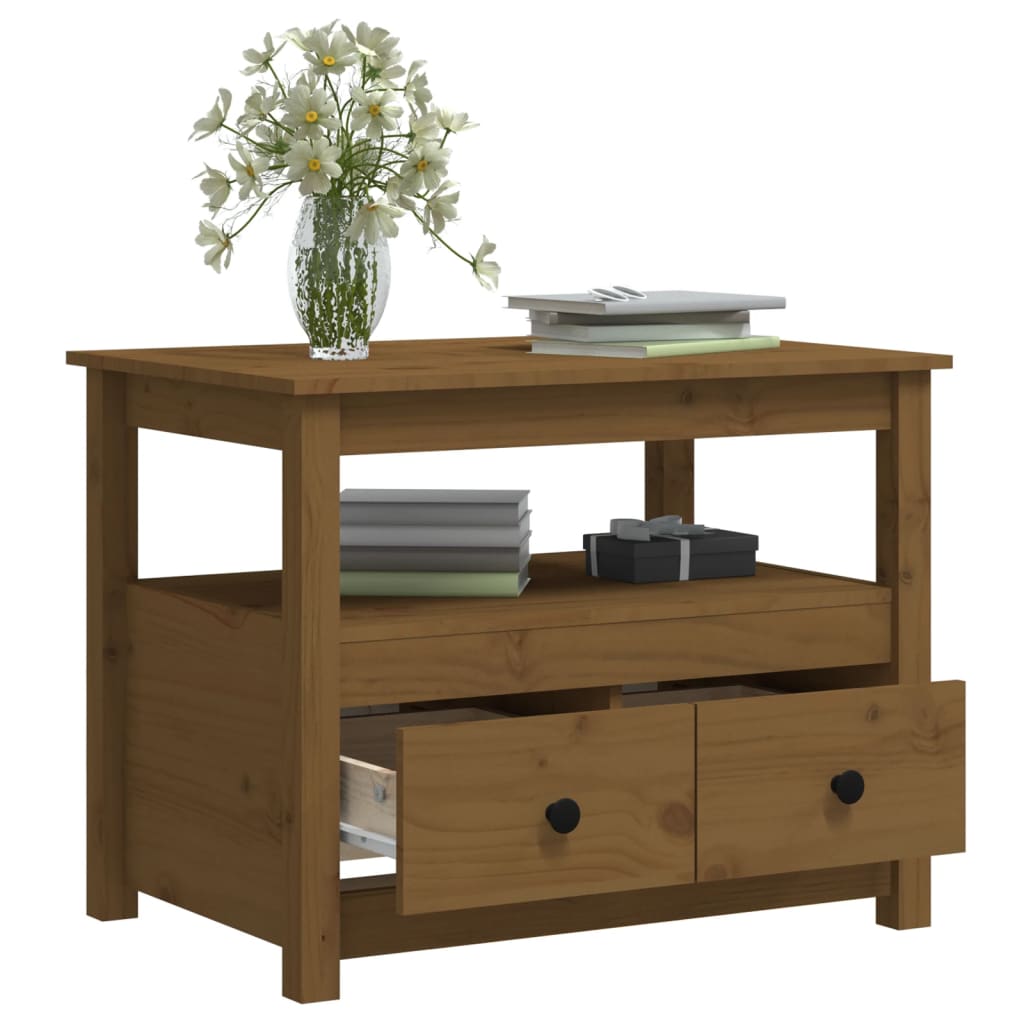 vidaXL Τραπεζάκι Σαλονιού Καφέ Μελί 71 x 49 x 55 εκ. Μασίφ Ξύλο Πεύκου