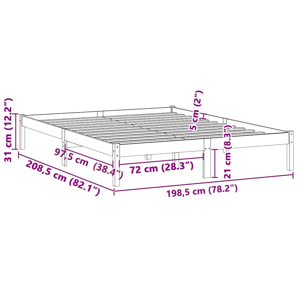 vidaXL Σκελετός Κρεβ. Χωρίς Στρώμα 193x203 εκ. από Μασίφ Ξύλο Πεύκου