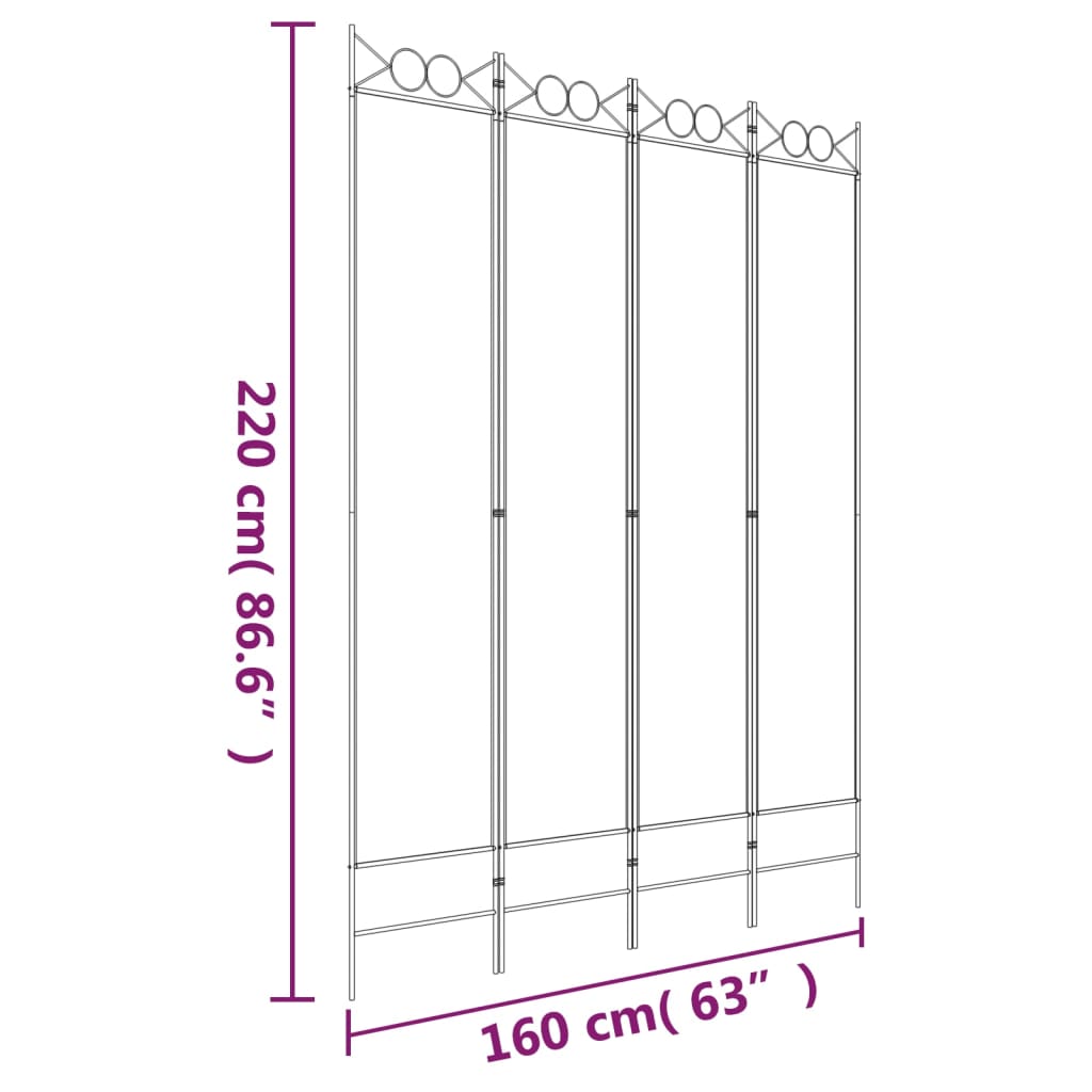 vidaXL Διαχωριστικό Δωματίου με 4 Πάνελ Μαύρο 160x220 εκ. Υφασμάτινο
