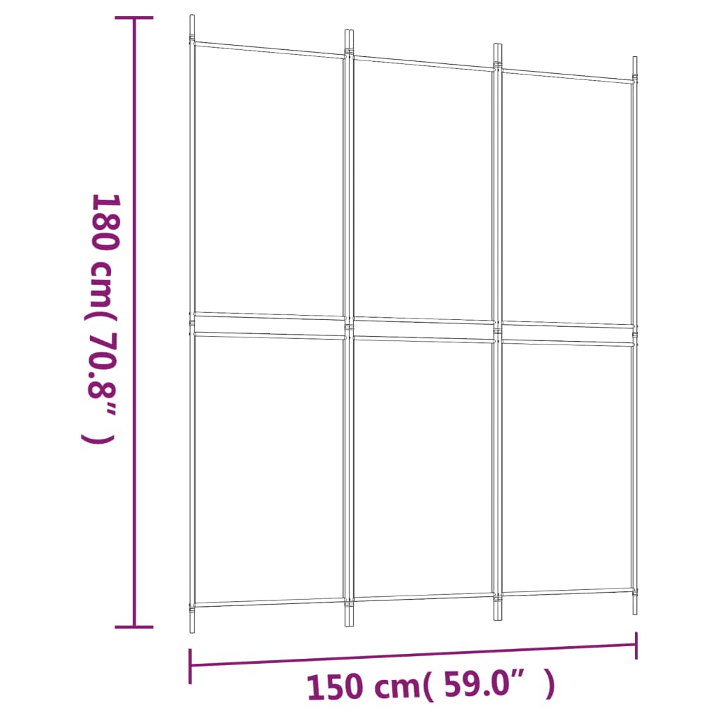 vidaXL Διαχωριστικό Δωματίου με 3 Πάνελ Μαύρο 150 x 180 εκ. Υφασμάτινο