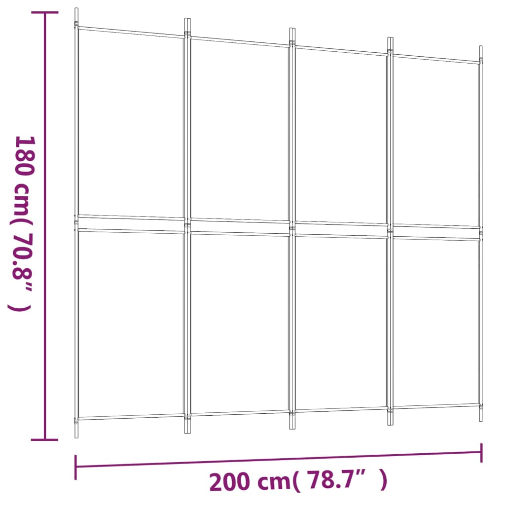vidaXL Διαχωριστικό Δωματίου με 4 Πάνελ Μαύρο 200x180 εκ. από Ύφασμα