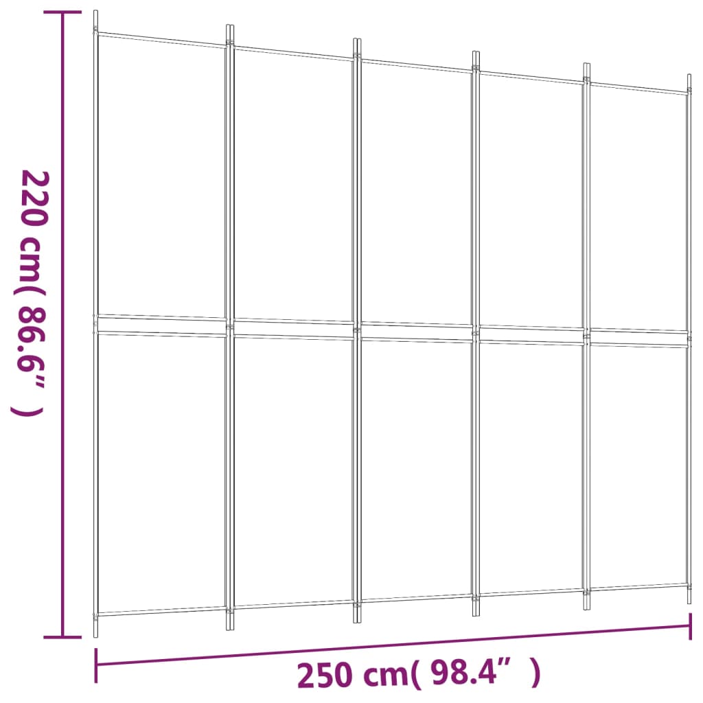 vidaXL Διαχωριστικό Δωματίου με 5 Πάνελ Λευκό 250x220 εκ. από Ύφασμα