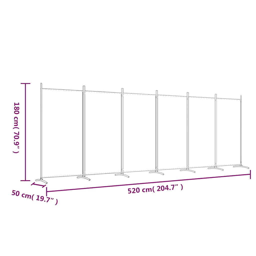 vidaXL Διαχωριστικό Δωματίου με 6 Πάνελ Λευκό 520 x 180 εκ. από Ύφασμα