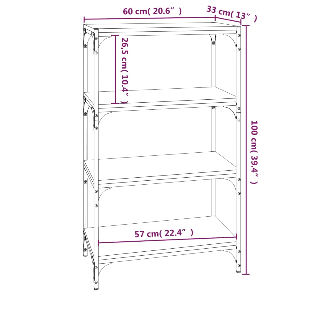 vidaXL Βιβλιοθήκη Καπνιστή Δρυς 60 x 33 x 100 εκ. Επεξ. Ξύλο & Ατσάλι