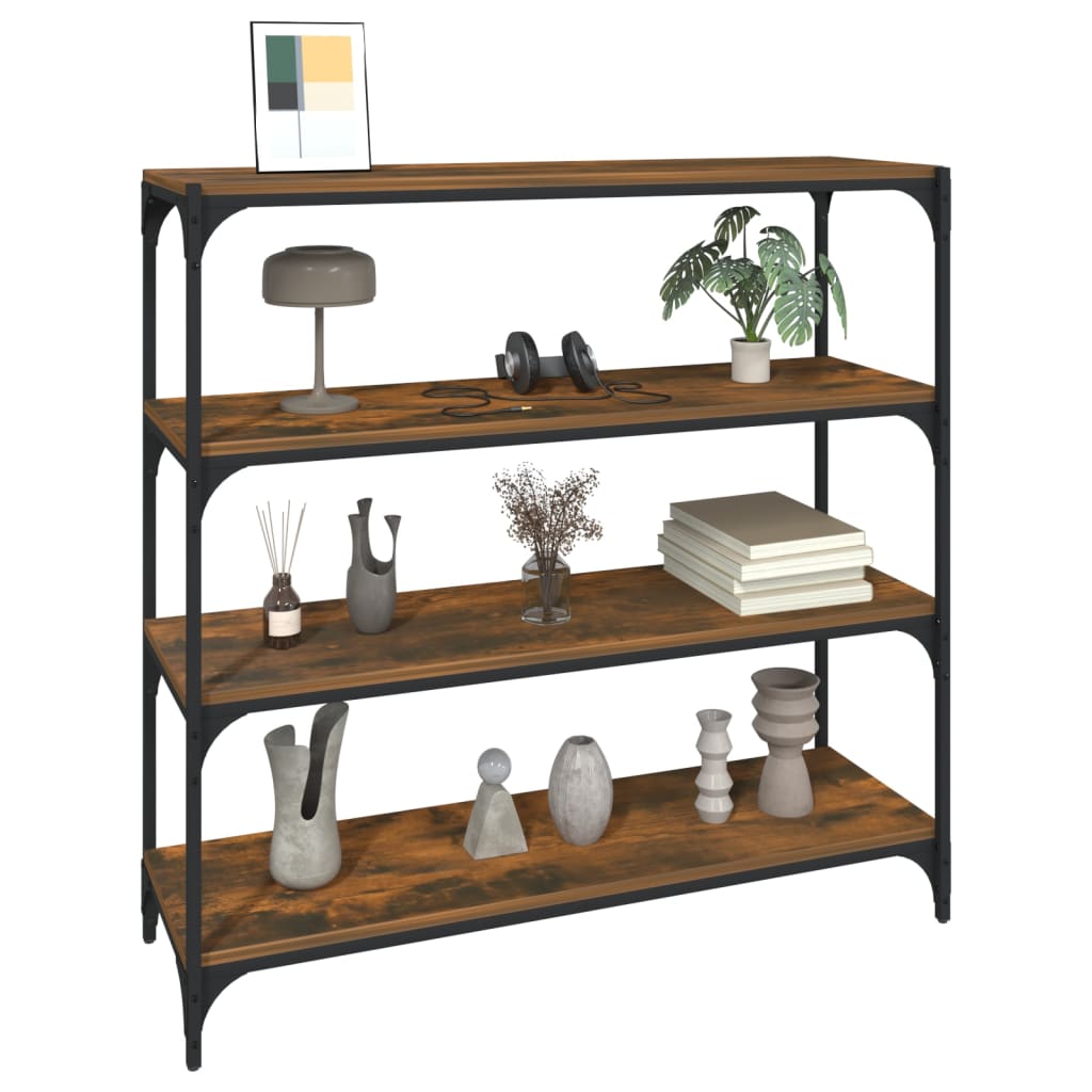 vidaXL Βιβλιοθήκη Καπνιστή Δρυς 100 x 33 x 100 εκ. Επεξ. Ξύλο & Ατσάλι