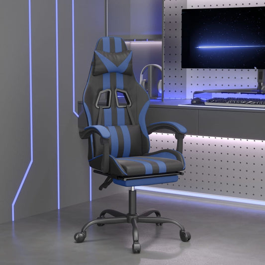vidaXL Καρέκλα Gaming Περιστρ. Υποπόδιο Μαύρο & Μπλε Συνθετικό Δέρμα
