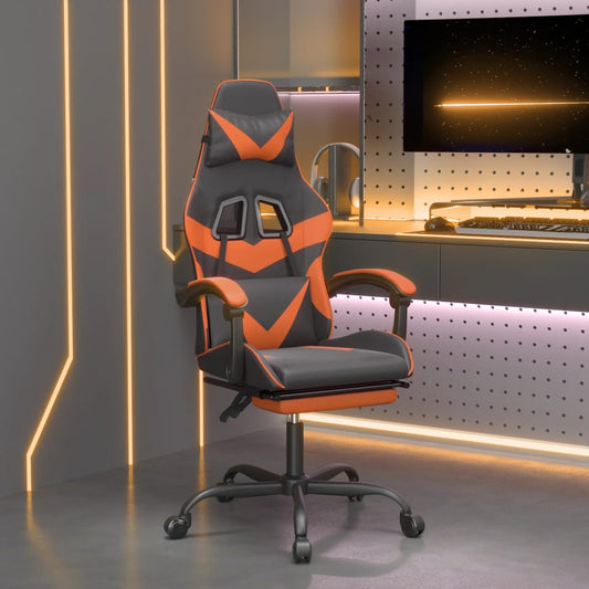 vidaXL Καρέκλα Gaming Περιστρ.Υποπόδιο Μαύρο&Πορτοκαλί Συνθετικό Δέρμα