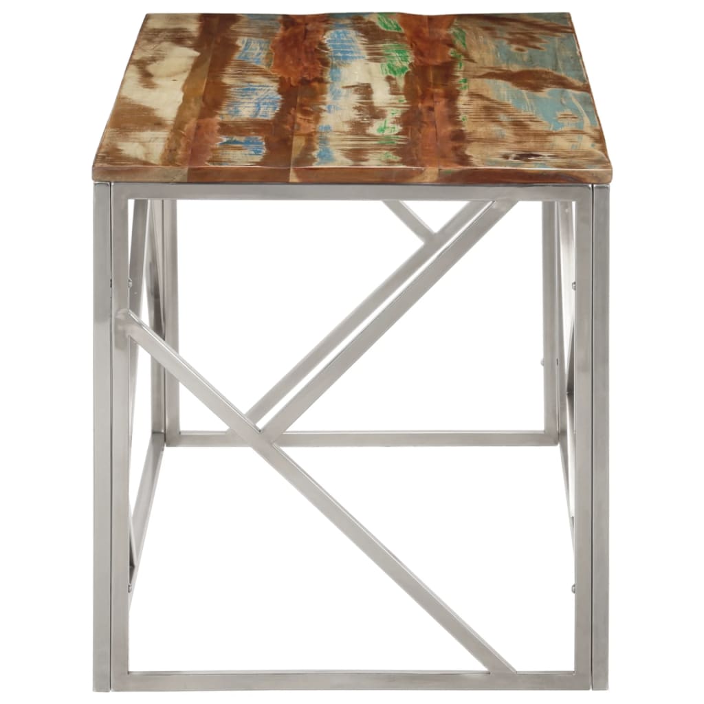 vidaXL Τραπεζάκι Σαλονιού Ασημί Ανοξείδωτο Ατσάλι & Μασίφ Ανακ. Ξύλο