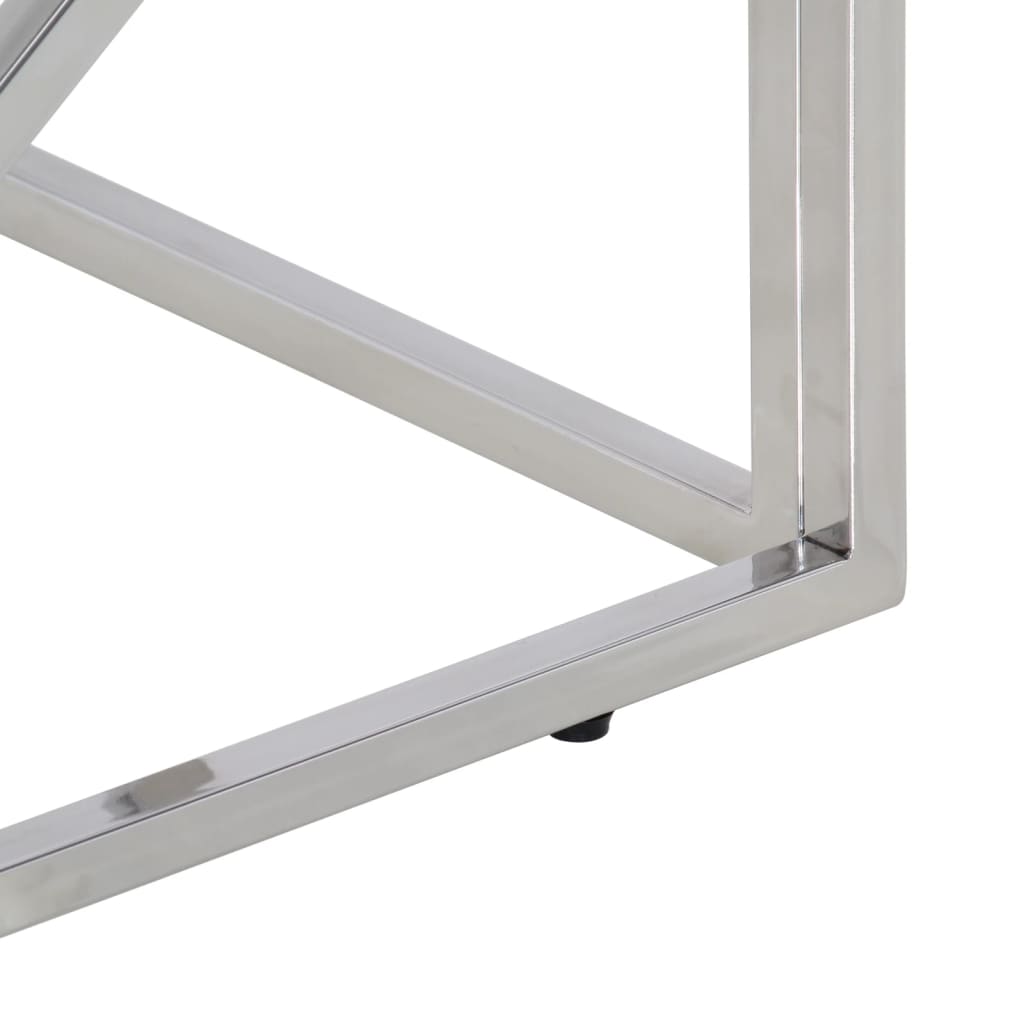 vidaXL Τραπεζάκι Σαλονιού Ασημί Ανοξείδωτο Ατσάλι & Μασίφ Ανακ. Ξύλο