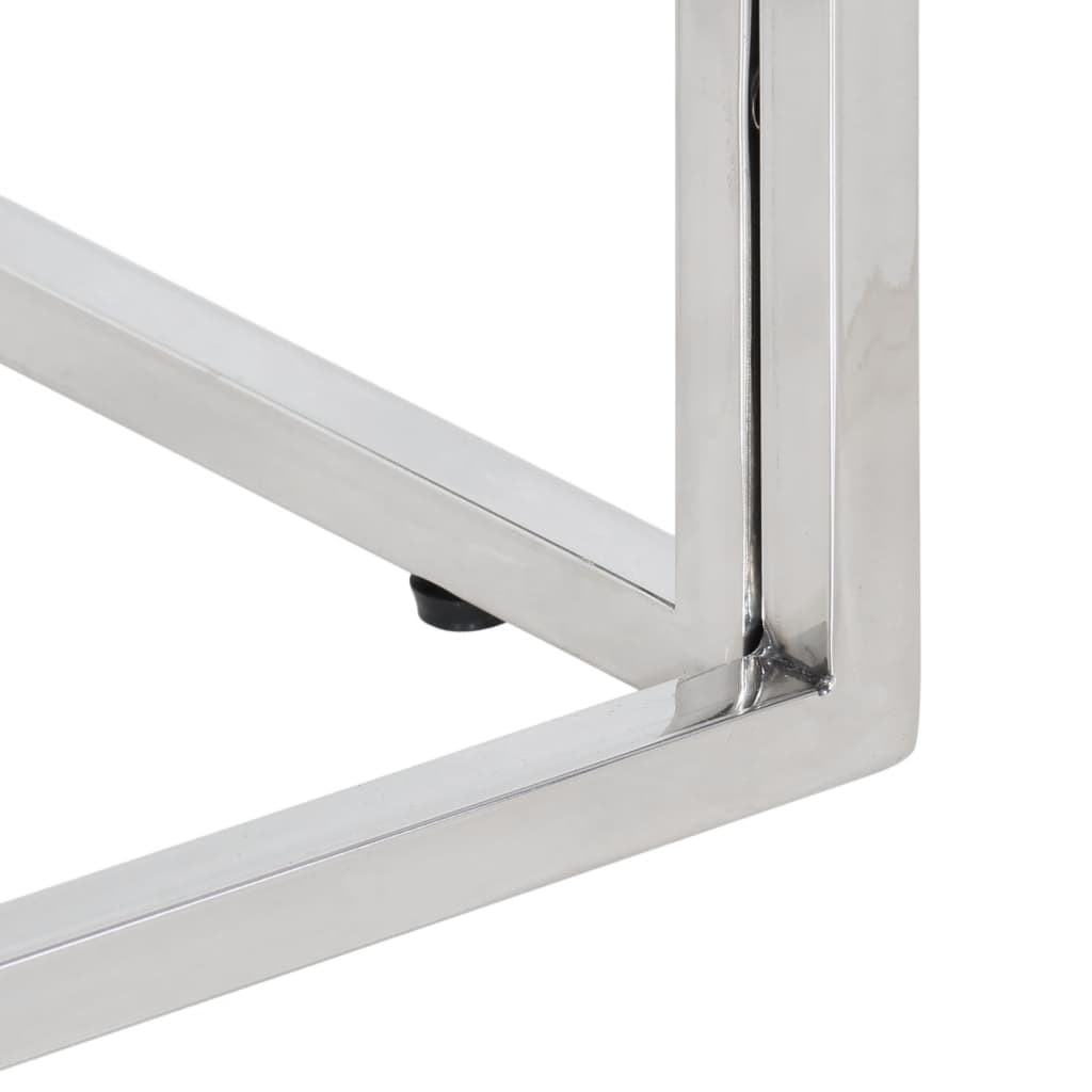 vidaXL Τραπεζάκι Σαλονιού Ασημί Ανοξείδωτο Ατσάλι & Μασίφ Ανακ. Ξύλο